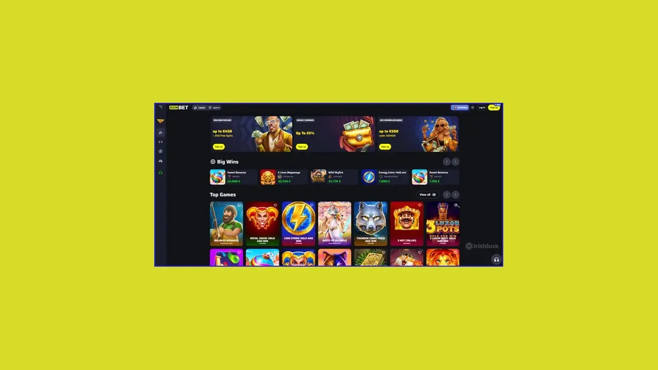 L'application offre toutes les fonctionnalités et affiche toutes les options de la page d'accueil du casino.